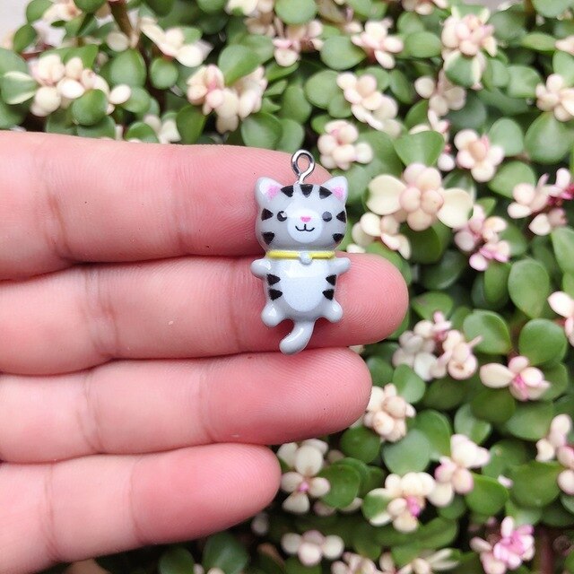 10pcs/pack Kawaii Cat Charms Pendants for Jewelry Making Animal Resin Charms Jewlery Findings DIY Craft: gray