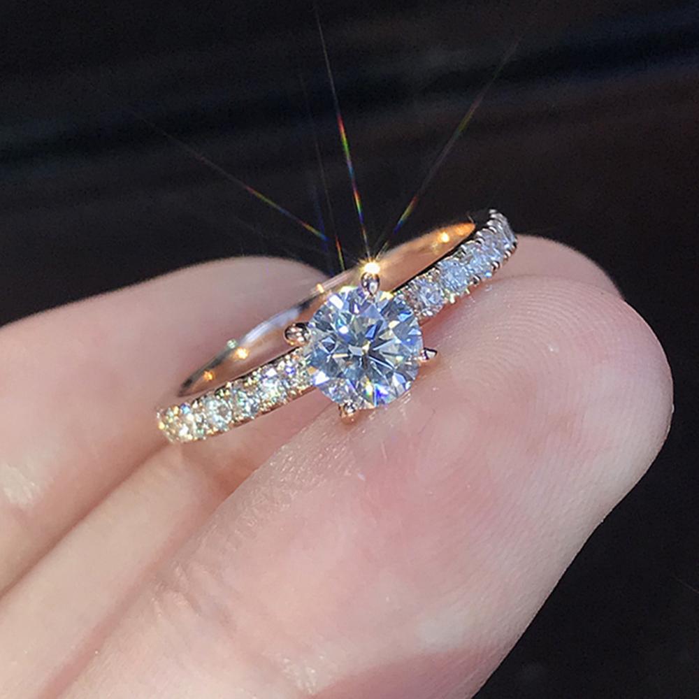 Fdlk Trendy Crystal Engagement Ringen Voor Vrouwen Wit Elegante Ringen Vrouwelijke Bruiloft Bruids Sieraden: 5 / RoseGold