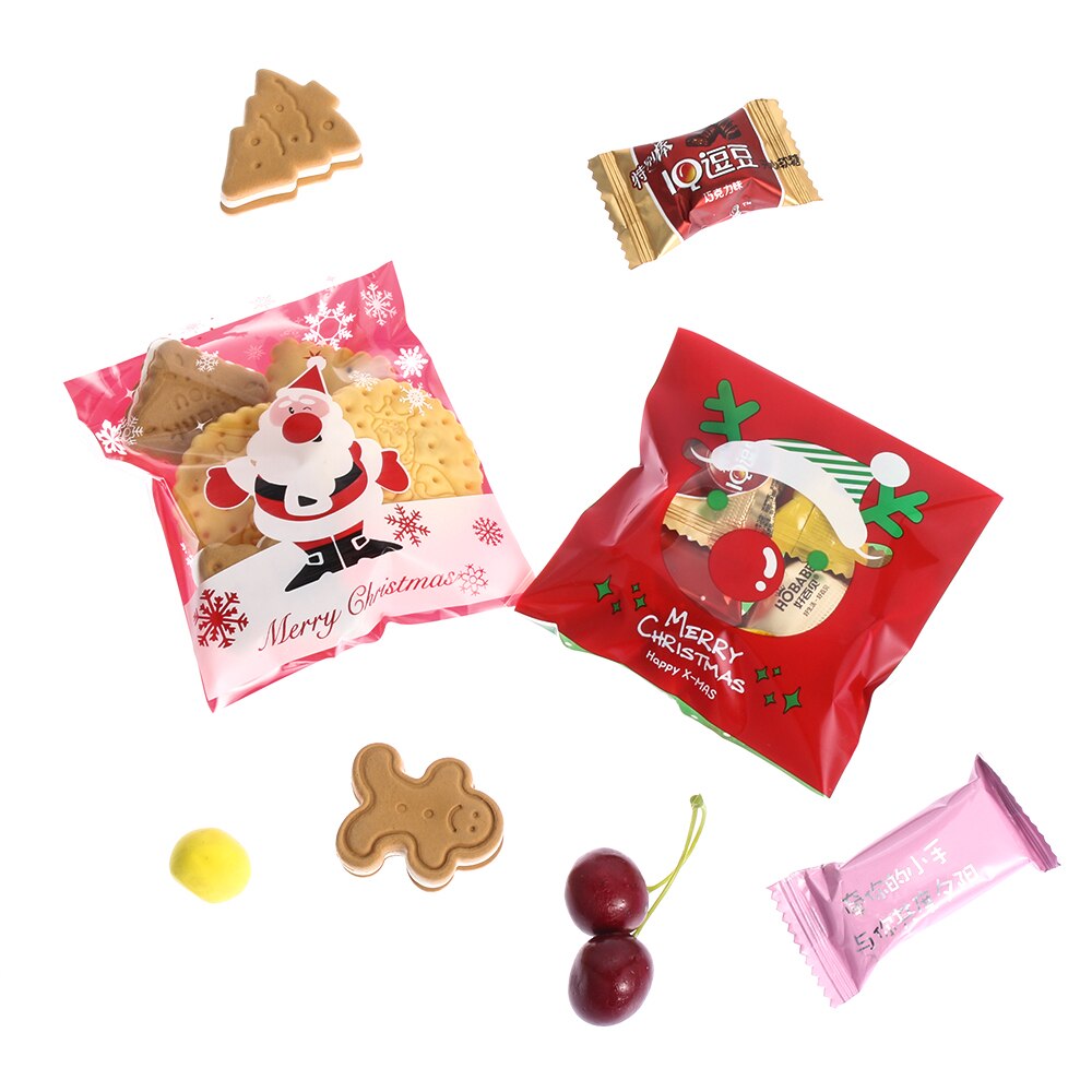 50 stuks vrolijke kerstzakjes bakzakken cartoon kerstman sneeuwpop snack plastic snoepzakjes zelfklevende zak opbergzak