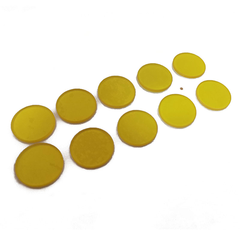 Filtres à bande optique dia17 mm d'épaisseur 1.5mm JB510, verre de couleur jaune, haute transmission, avec longueur d'onde 510nm, 2 pièces/lot