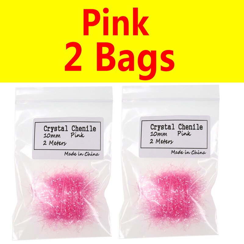 Bimoo 2 Bags 10mm Wide Crystal Flash Tinsel Hackle Flash for Fly Tying Streamer Egg Fly Salmon Fly Trout Salmon Lures: Pink 2 Bags