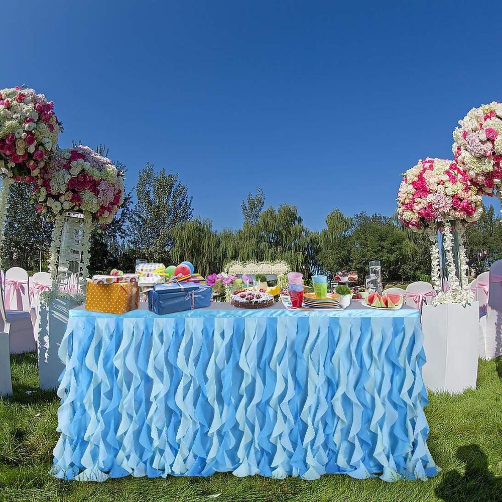 Største leverandør bølget bord nederdel blonder tyl bordklæde fodpaneler til rektangel eller rundt bord til bryllup og fødselsdag vinter: 3