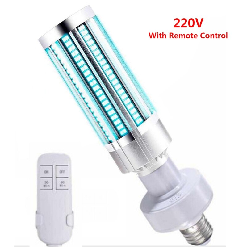 Lámpara germicida UVC de 60W, bombilla LED E27, luz ultravioleta de desinfección, luces de esterilización con Control remoto: 220V With Remote