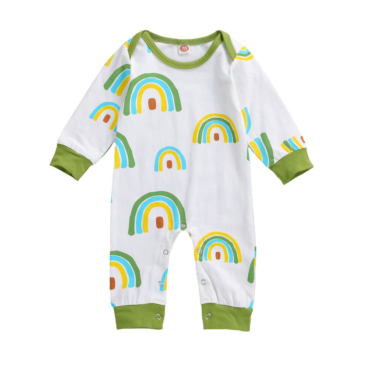 Mise au point Kid bébé filles garçons barboteuse arc-en-ciel impression à manches longues entrejambe boutons automne combinaisons 4 couleurs: C / 24M