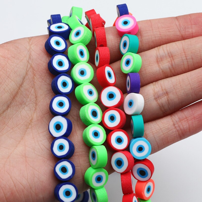 20/50/100 stk 10mm blandede øjne runde flade perler polymer lerperler løse afstandsperler til smykkefremstilling gør-det-selv armbånd tilbehør