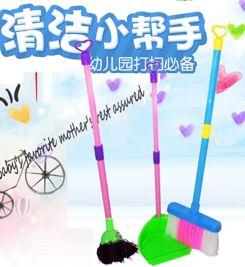 Simulation de maison de jeu pour enfants, Mini brosse de nettoyage éducative, outils de maison, balai, vadrouille, jouet pour ménage: 3 PCS