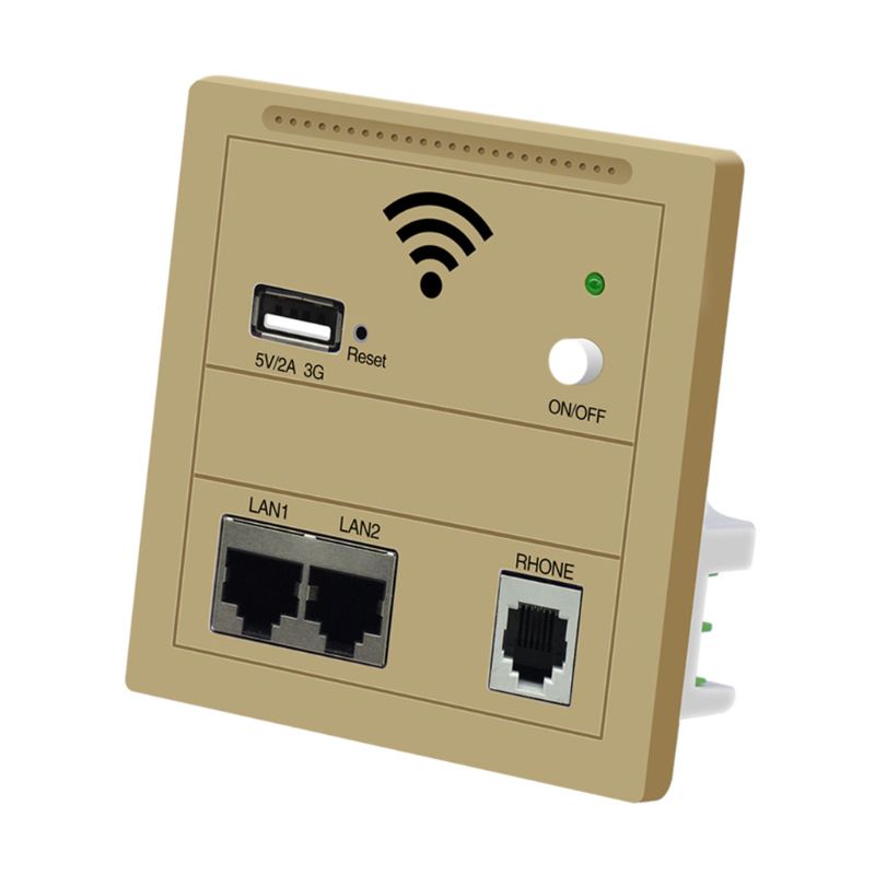 86 type in-wall ap repeater wifi vægstik router adgangspunkt trådløs væg ap  rj45 poe wifi extender usb opladning guldfarve