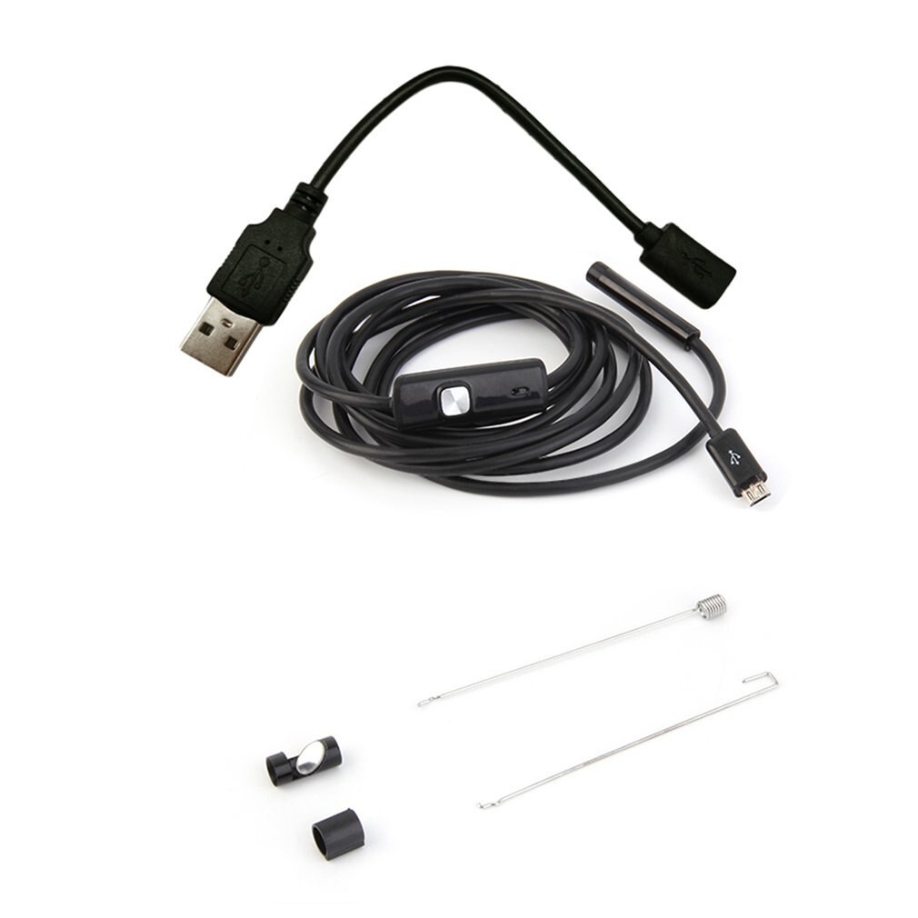 Waterproof HD 2M/7mm Endoscope Lens Rigid Cable Mini USB Inspection Camera Snake Tube with 6 LED Lights Borescope for Phone PC
