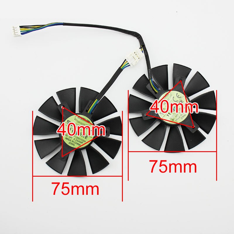 2 kpl  t128010sh fd7010 h 12s 75mm 4 pin gtx 960 gpu tuuletin asus strix gtx 1060 1050 gtx 960 gtx 950 gtx 750ti r9 370 näytönohjaimen tuuletin