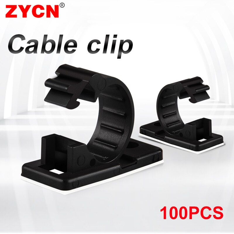 100PCS Cable Line Clip Clamp Sticky Self-Adhesive Wall Snap Type Plastic Base Fixed Wire Management Adjustable LY-4/6 Black