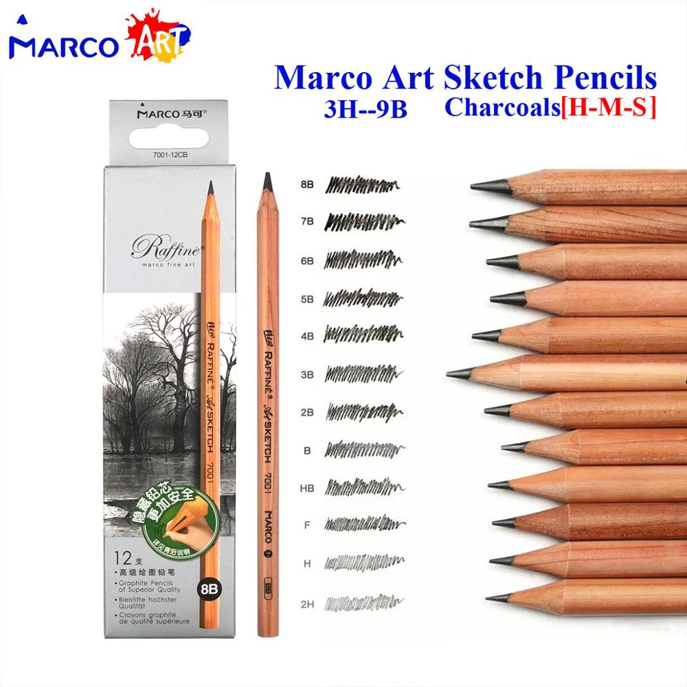 Marco Raffine Sketch Drawing Pencils Set 9B 8B 7B 6B 5B 4B 3B 2B B HB H 2H 3H Standard Pencil for Sketching Office School