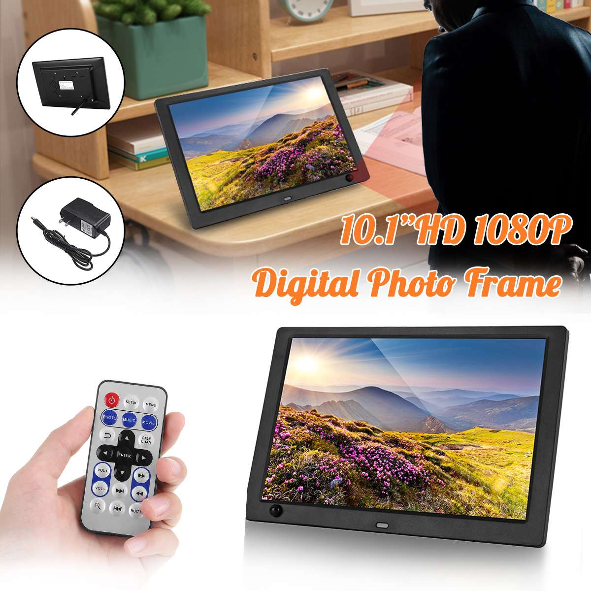 10.1 Inch HD Digital Photo Frame Human Sensing Function LED Screen Electronic Picture Album Music Movie 1080P