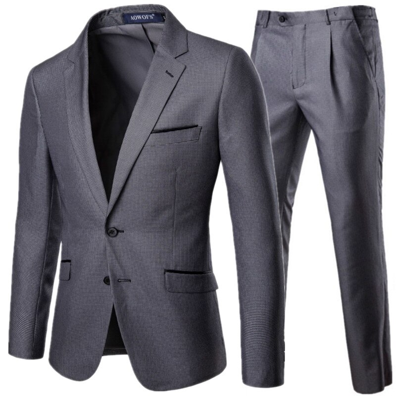 Traje de negocios para hombre traje de dos piezas (+ Pantalones blazer) Gris de Delgado banquete Caballero traje formal S-5XL