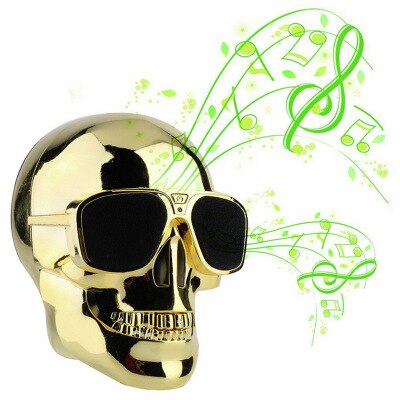Ghost Skull Shape Plastic Metallic Wireless Bluetooth Speaker Sunglass NFC Skull Speaker Mobile Subwoofer Multipurpose Speaker: Gold
