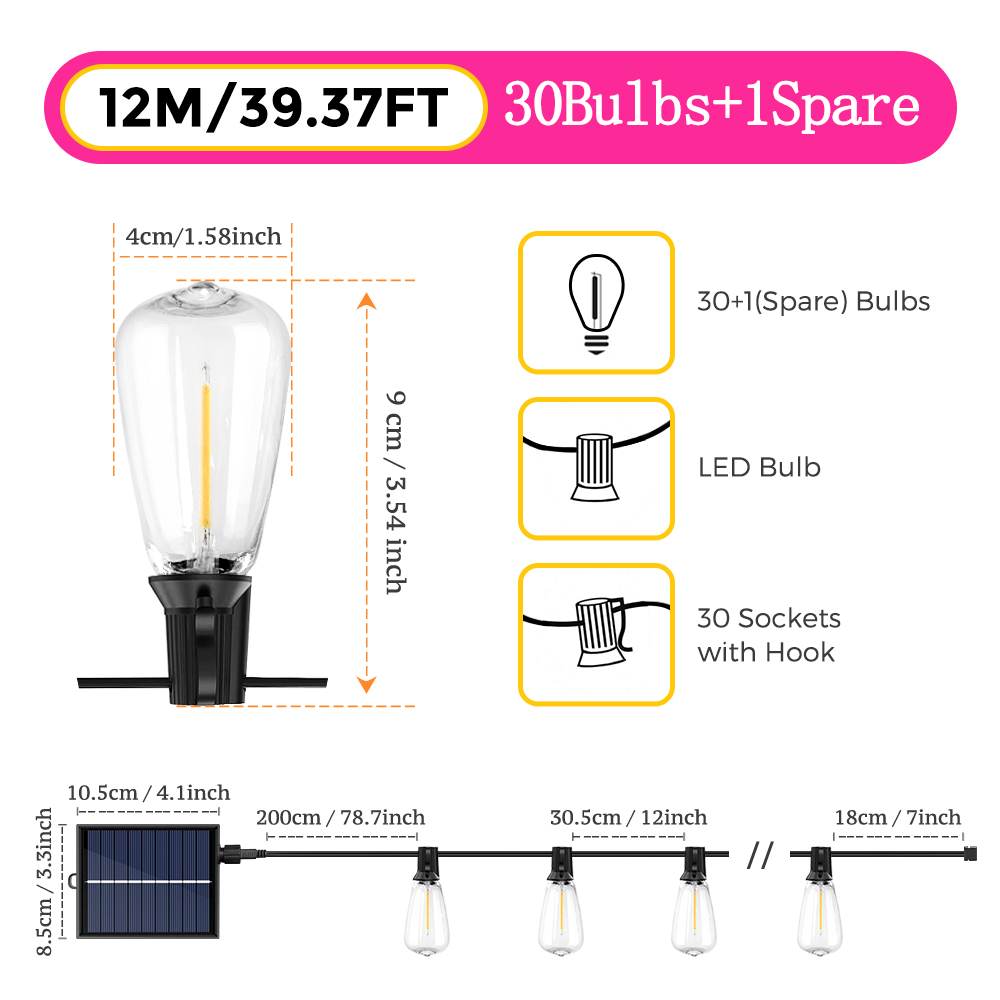 9,5M/12M buitenverlichting op zonne-energie met afstandsbediening, IP65 weerbestendig, LED-lampen op zonne-energie aansluitbaar voor terras, tuin, balkon: Bos Groen