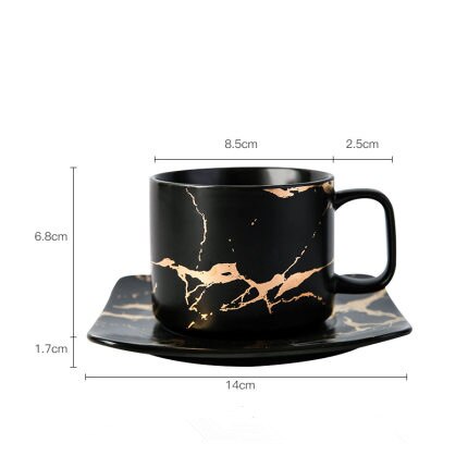Tasses de luxe en marbre, set de tasses à café et soucoupes du matin, pour le lait, le thé, le petit déjeuner, tasse en porcelaine avec plateau, directe: 280ml Black