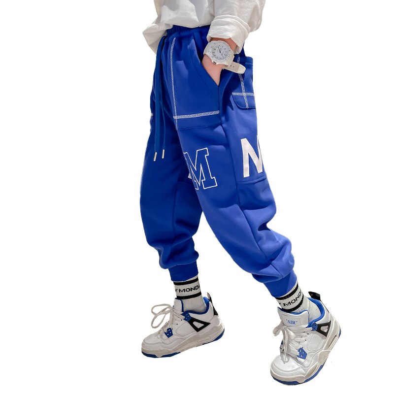 Pantalones largos y holgados para niños y adolescentes, Pantalón deportivo informal con estampado de letras, color negro y azul, 5, 6, 8, 9, 10, 12 y 14 años, primavera y otoño, 2022