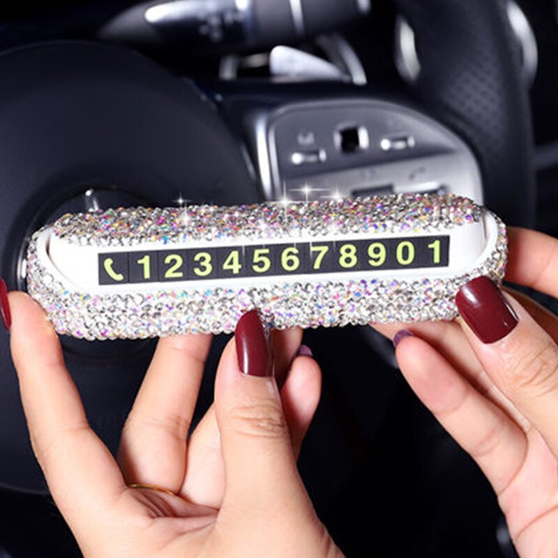 Rhinestone bil midlertidig parkeringskort skjulbar telefonnummer plate bil-styling tilbehør interiør kvinne dekorasjon: Hvit