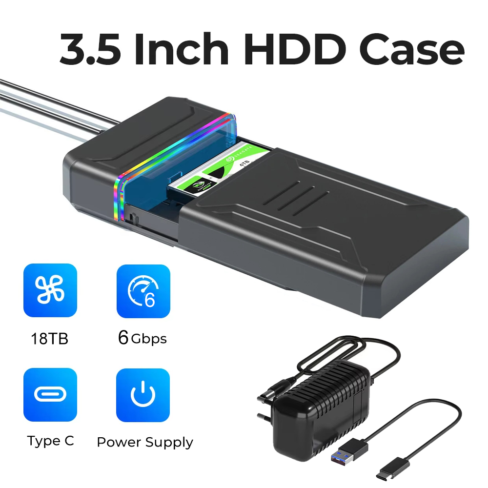2,5/3,5 Zoll Festplattengehäuse SATA auf Typ C Festplattengehäuse-Adapter bis zu 6 Gbit/s Externe Festplattengehäuse für PC Laptop 12 V 3 A Strom