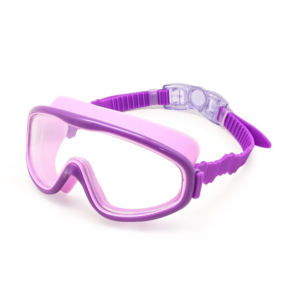 Børn svømmer beskyttelsesbriller børn 3-8y vidvinkel anti-tåge anti-uv snorkling dykning maske ørepropper udendørs sport: Lilla