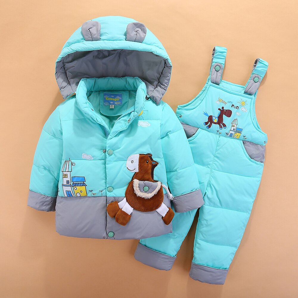 Inverno Dei Bambini Set Abbigliamento Per Bambini Anatra Imbottiture Giacca Per Le Ragazze Dei Ragazzi 2-3-4Yrs Pantaloni Tuta + giacca con cappuccio Per Il russo Freddo