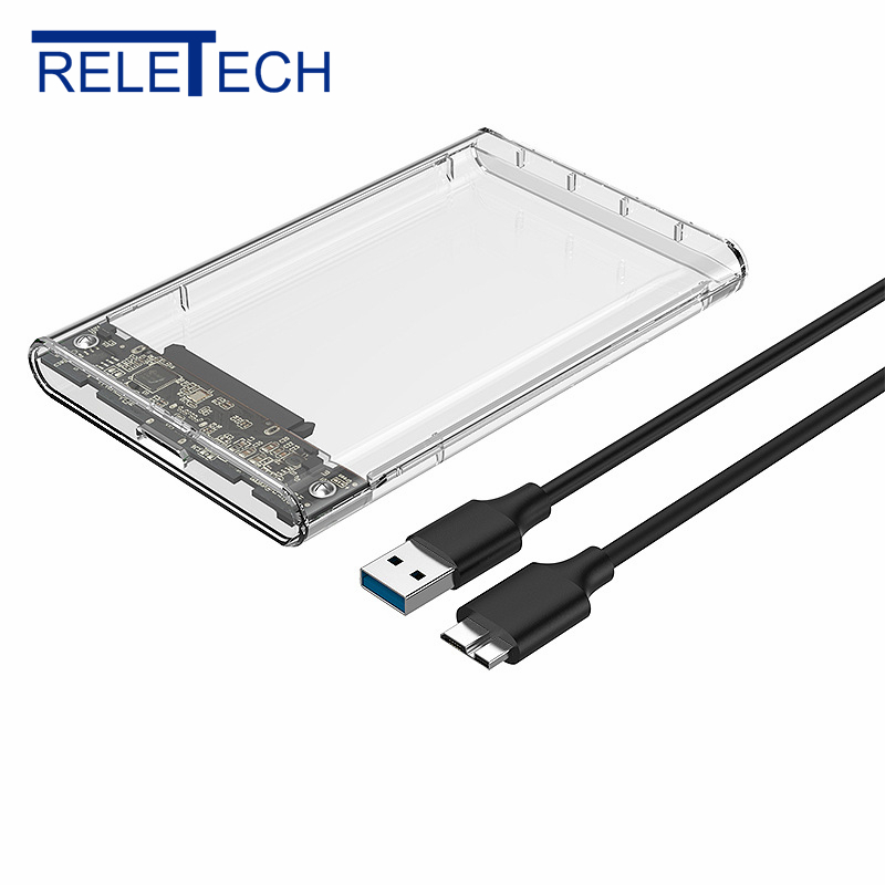 Reletech 2.5 transparent hdd caso sata para usb 3.1 gen2 10gbps externo disco rígido caso interface 5gbps disco caso suporte uasp