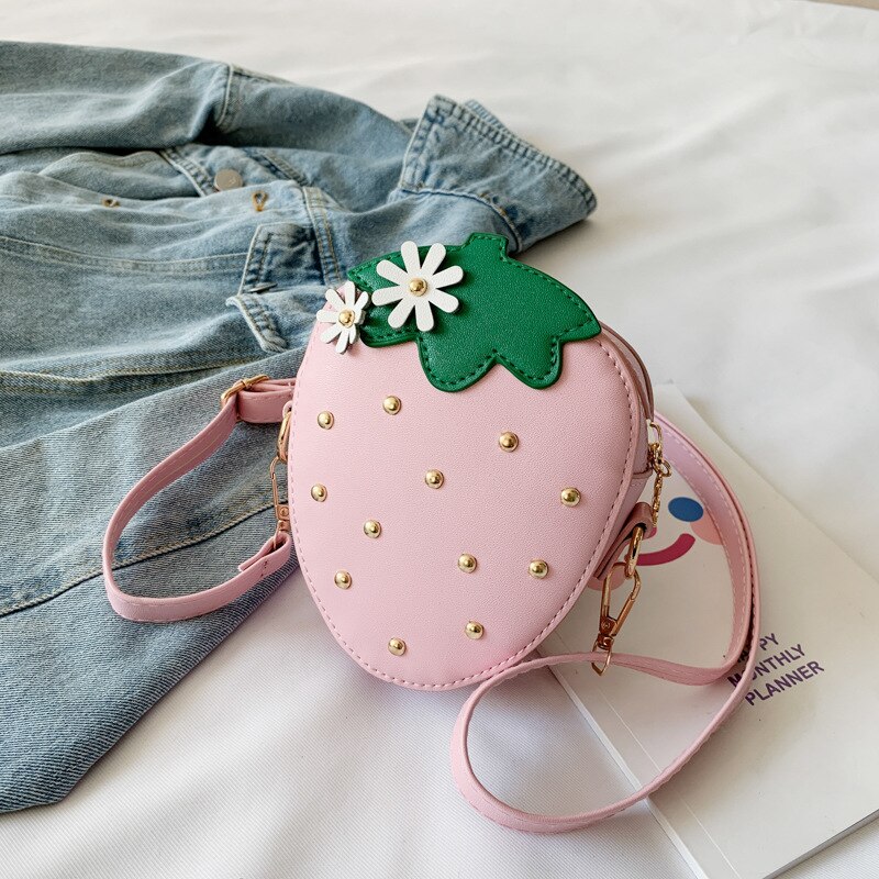 Leuke Pu Leer Meisjes Mini Fruit Portemonnee Kawaii Meisje Aardbei Crossbody Tassen Baby Accessoires Kinderen Portemonnee: Roze