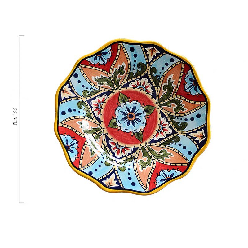 Vajilla de cerámica de estilo étnico, decoración Bohemia para el hogar, postre europeo Irregular, platos de fruta, ensaladas grandes, carne, navidad: 9 inch C