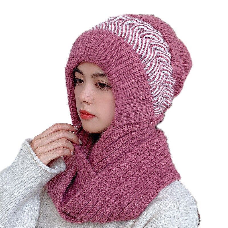 Gorro de lana de punto para mujer, bufanda rosa, versión coreana, versátil, conjunto de gorros para padres e hijos, 2022
