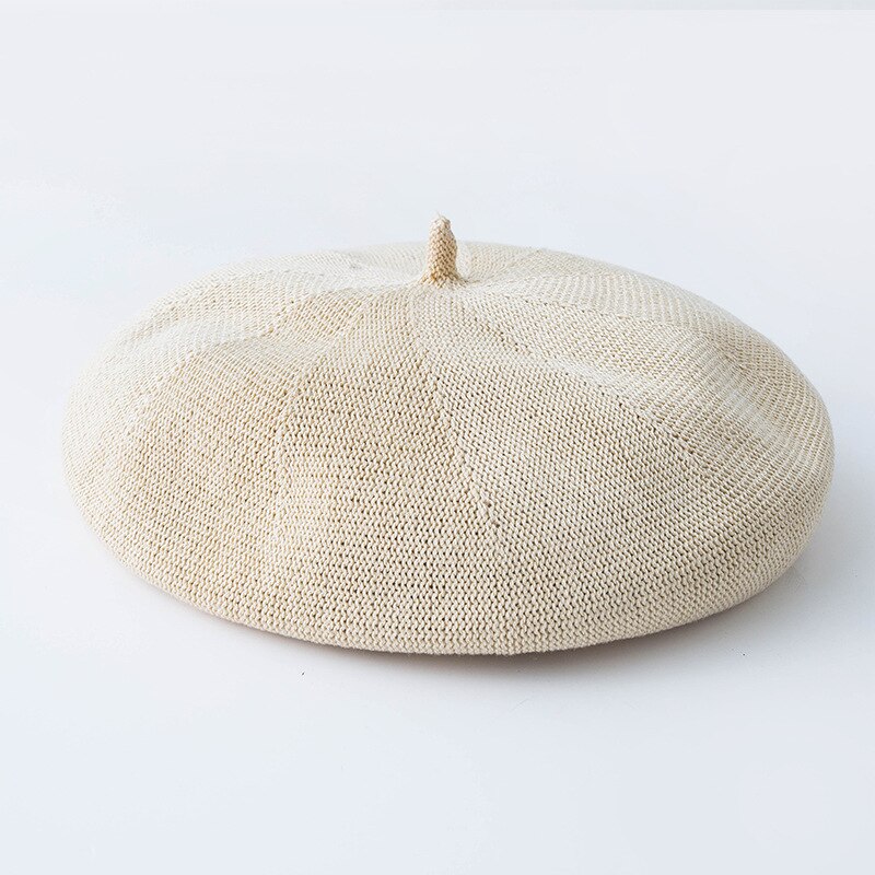 Women's Pure Color Grass Beret Hat Lady French Artist Retro Beret Hat Spring Summer Casual Thin Breathable Beret: beige