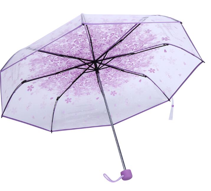 Transparent Folding Women Cherry Blossom Umbrella Fashionable Princess Fold Sun Rain Umbrella