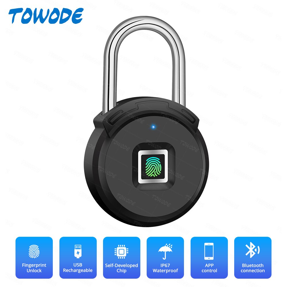 TOWODE Bluetooth Fingerprint Unlock Door Padlock Portable Smart Waterproof Keyless Lock USB APP Control Android IOS Phone: Default Title
