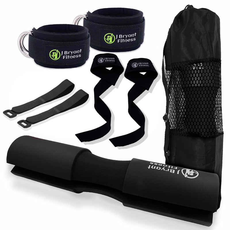 Barbell Squat Pad Set Home Gym Work Out Equipment Accessories with Weight Lifting Strap Ankle Strap for Cable Machine Hip Thrust: Burgundy