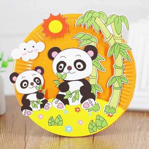 Dysk do papieru malowanie przedszkole pakiet materiałów płyta naklejki malowanie Puzzle dla dzieci kreatywne ręcznie dzieci papier do majsterkowania płyty: Panda