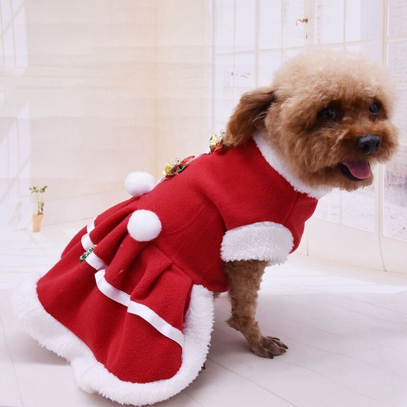 Mascota Otoño e Invierno ropa de abrigo perro niñas disfraz vestido rojo cachorro cálido falda de lana para Navidad a