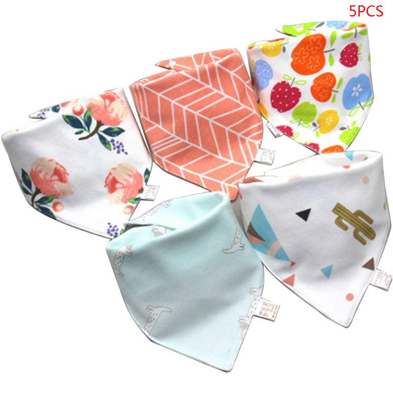 5 Pcs/Pack Baby Feeding Bibs Infant Scarf Towel Bandana Saliva Triangle Dribble Lovely And Colorful Cartoon Printing
