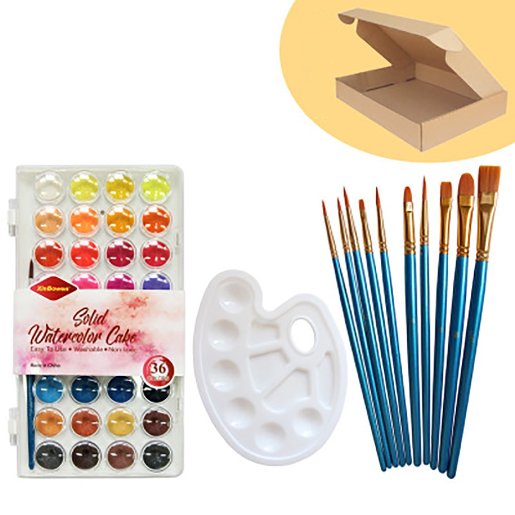 Acrylic Paint Set With 10Pcs Brush 1pc Palette 36 Colors Office Stationery Student Painting Materials Art Supplies