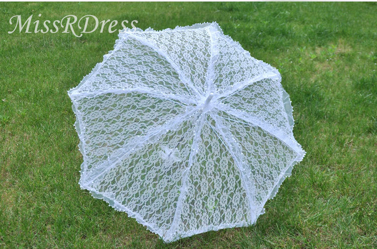 Missressress romantisk blonder bryllup paraply parasol håndlavet brude paraply hvid battenburg til bryllup brudedekoration jks 6