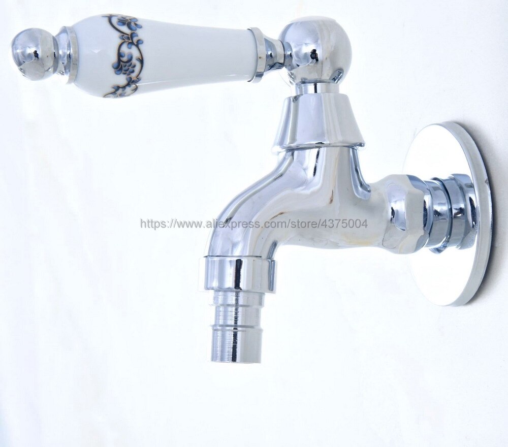 Ceramic Handle Mop Pool Faucet / Laundry Sink Cold Water Tap and Washing Machine Faucet /Garden Water Tap Polished Chrome Nav155