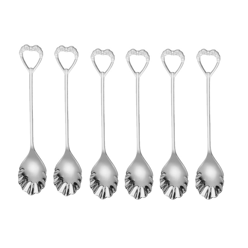 6pcs Shell Shape Spoon Fork Set Gold Stainless Steel Luxury Dinnerware Cake Afternoon Tea Dessert Tableware Silverware Kitchen: silver spoon