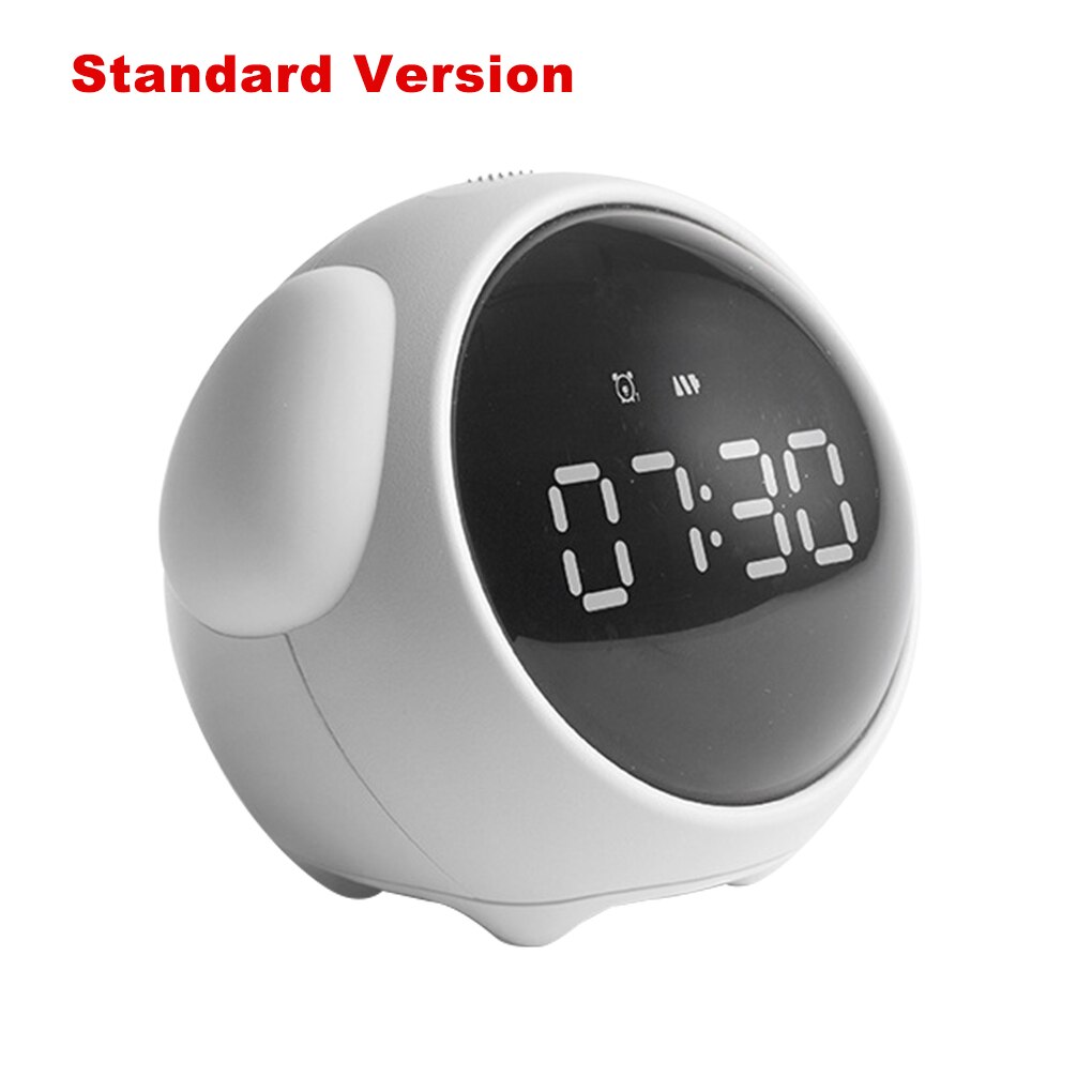 Cute Expression LED Alarm Clock Child Voice Control Bedside Voice Control Night Light Snooze Chargeable Child Alarm Clock: C