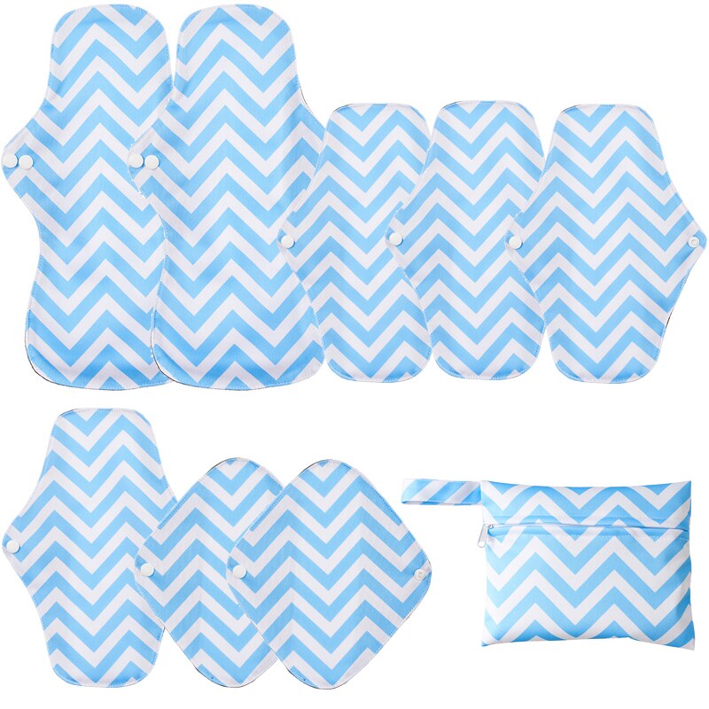 8pcs Bamboo Charcoal Reusable Menstrual Pads For Monthly Women Washable Gaskets Maternity Sanitary Towels Daily Pads 1pc Wet Bag: K-11