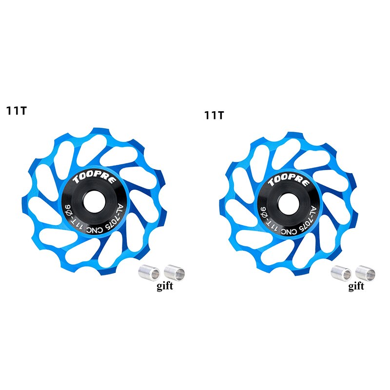 Bicycle Ceramic Guide Pulley Rear Derailleur Aluminum 11T MTB Road Bike Guide Ceramics Bearing Jockey Wheel Bicycle Accessories: 2pc blue