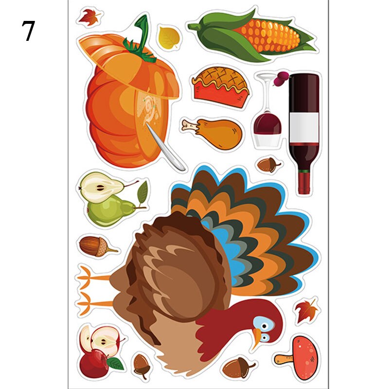 Cartoon Autumn Maple Leaf Window Wall Stickers Thanksgiving Bedroom Fall Leaf Turkey Fruit Wall Sticker Wall Decal Art: 7