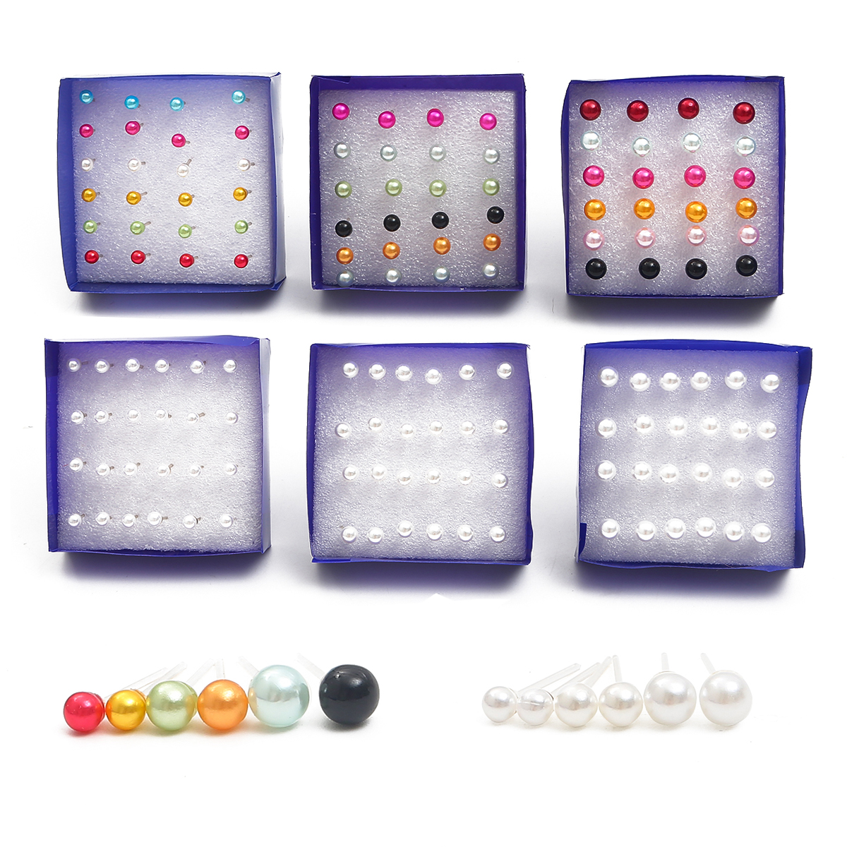 Juego de pendientes pequeños de perlas de cristal para mujer, aretes de diamantes de imitación, accesorios de joyería, bola, 2,5-6mm, 12 pares, 20 pares