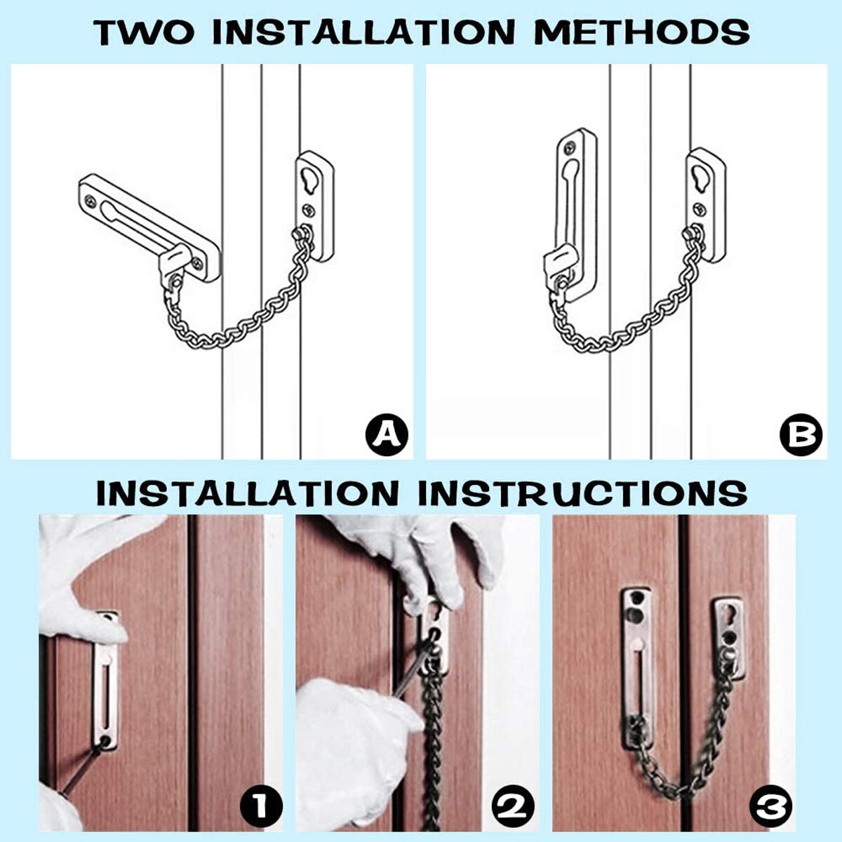 Verrou de chaîne de porte en acier inoxydable, protection Anti-vol à ressort, serrure à pression robuste, poli, loquet de porte avec vis