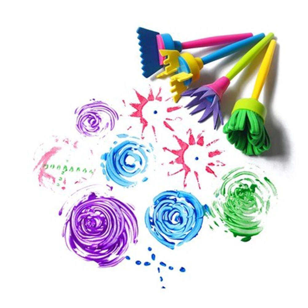 4 unids/lote, pincel de esponja para pintar, DIY, flor, Graffiti, suministros de arte, mango de juguete para bebé, herramientas educativas para dibujar Graffiti