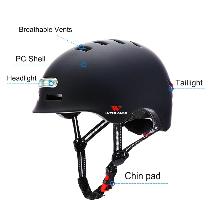 WOSAWE Light Cycling Helmet Bike General Helmet Mountain Road Bicycle MTB Luminous Safe Helmets Men Women Kids 54-61cm
