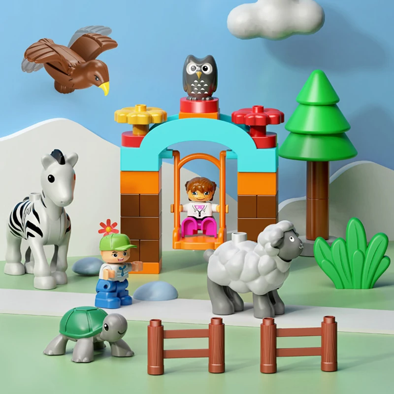 Big Building Blocks Zoo Animal Figure Accessories Frog Snail Dog Comptatible Large Bricks Children Kids Assembly Toys Party