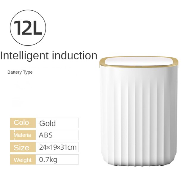 12L/15L Smart Sensor Trash Can Household Automatic Electronic Trash Can Kitchen Waste Bin Trash Can for Bedroom Kitchen Bathroom: Battery golden 12L
